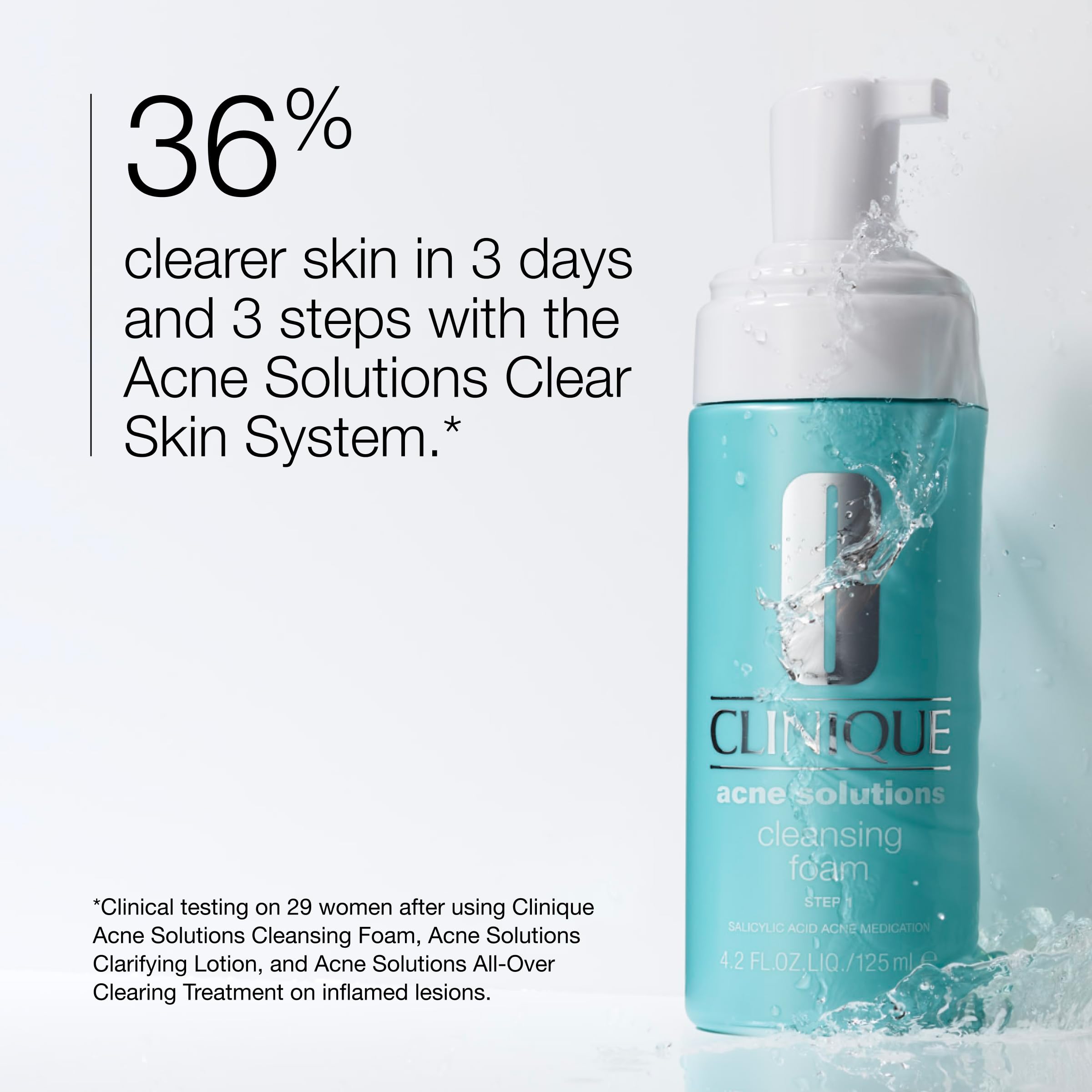 Clinique Acne Solutions Daily Foam Cleanser With 1.5% Salicylic Acid For Very Dry to Oily Skin Types | Prevents Acne + Unclogs Pores, 4.2 Fl Oz