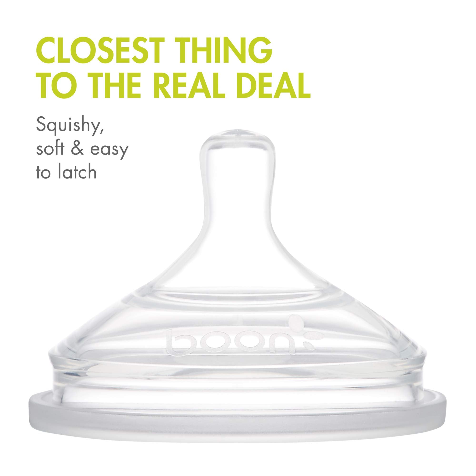 Boon Nursh Silicone Baby Bottle Nipples - Bottle Nipples for Boon Nursh Baby Bottles - Baby Bottle-Feeding Supplies - Medium Flow Baby Bottle Nipples - 3 Count