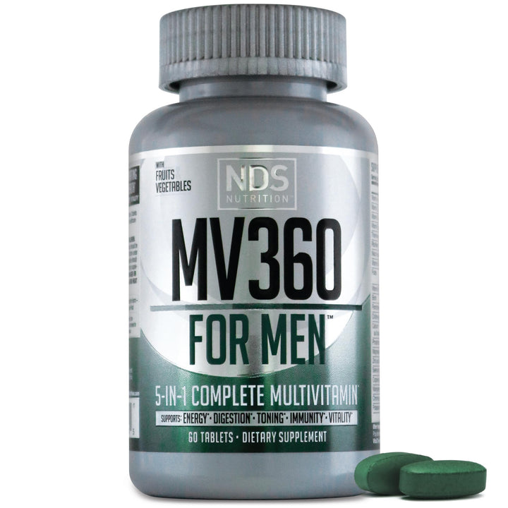 NDS Nutrition MV360 For Men, 5-in-1 Complete Multivitamin for Men with Essential Mens Vitamins for Energy, Digestion, Toning, Immune Support, and Mens Health & Vitality, 60 Tablets, 30 Servings
