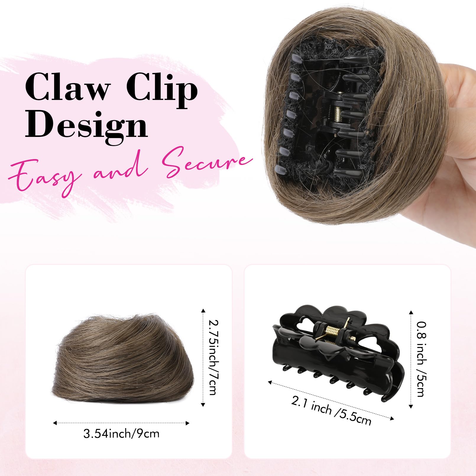REECHO 2 PCS Mini Claw Clip in Messy & Cat Ears Hair Bun Extensions HB001 Wig Accessory Updo Hairpieces for Women Girls (Pack of 2-3 Straight, Ash Light Brown)