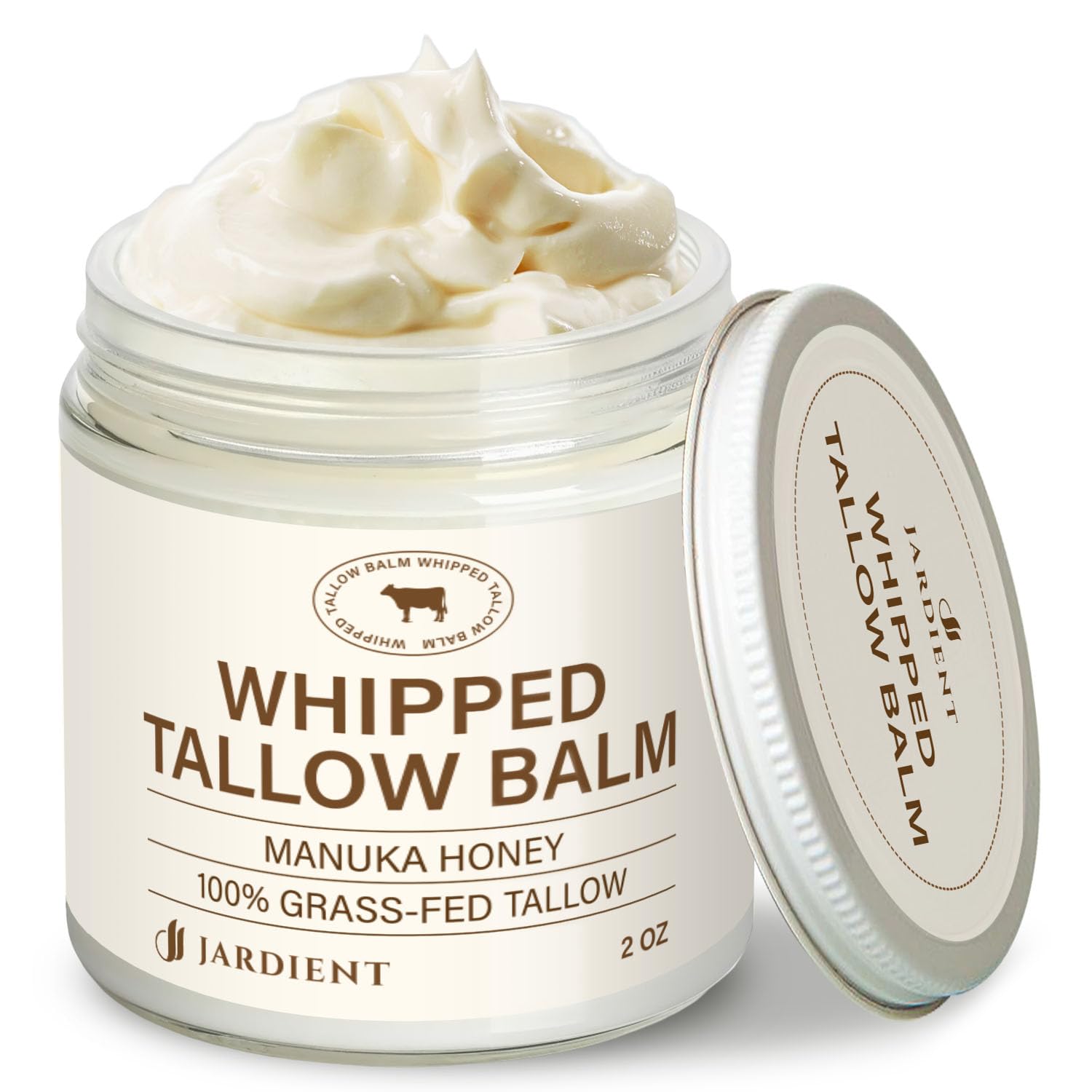 Jardient Beef Tallow Honey Balm for Skin: 100% Grass-Fed Beef Tallow Moisturizer For Face and Body - Organic Moisturizer Cream with Olive Oil Manuka Honey for Eczema and Dry Skin 2OZ