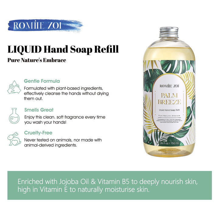 ROMIIE ZOI Liquid Hand Soap Refill, Palm Breeze,750 ML/26 FL OZ