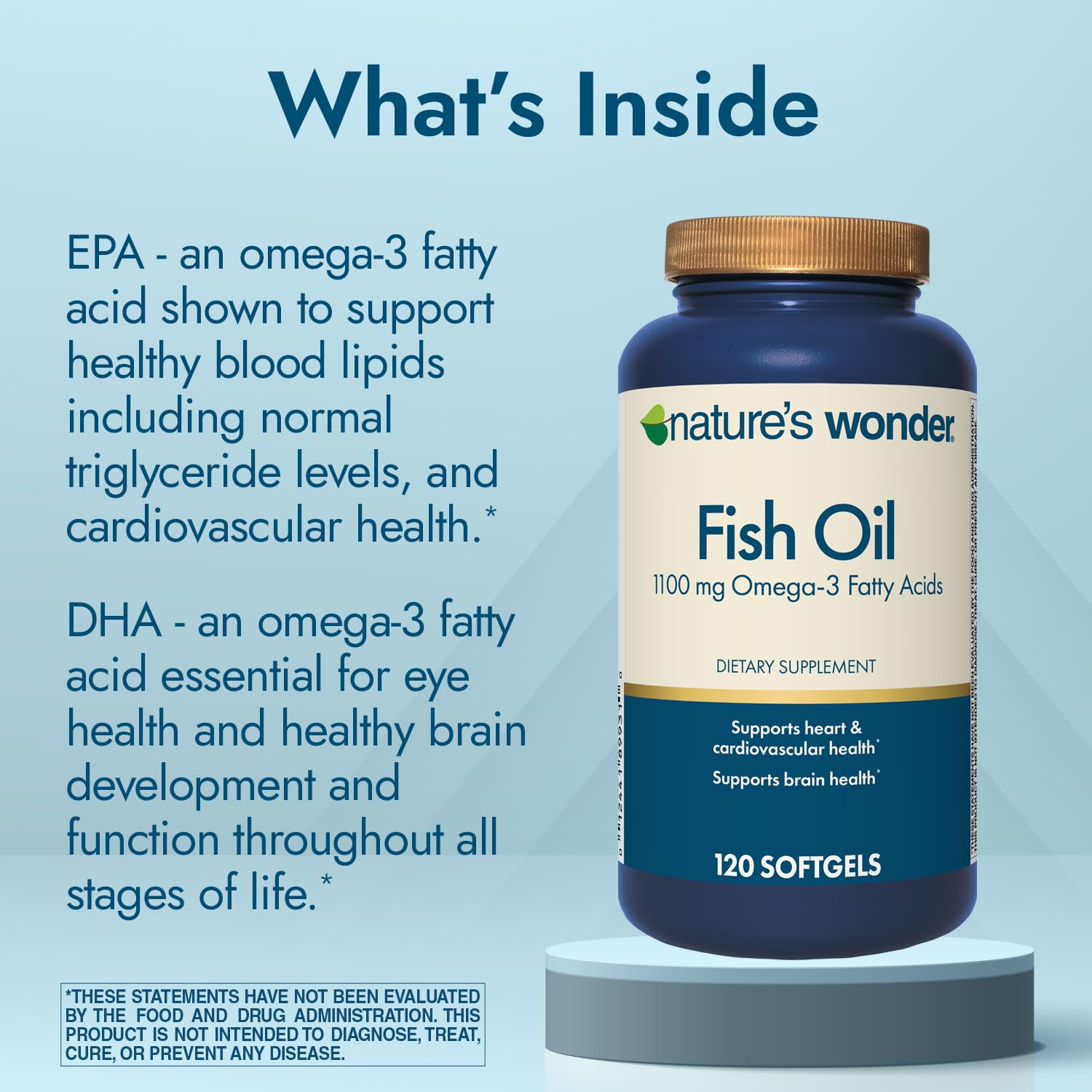 Nature's Wonder Fish Oil 1100 mg Omega-3 Fatty Acids, EPA & DHA for Healthy Joints, Heart, Immune System, 120 Day Supply of Softgels