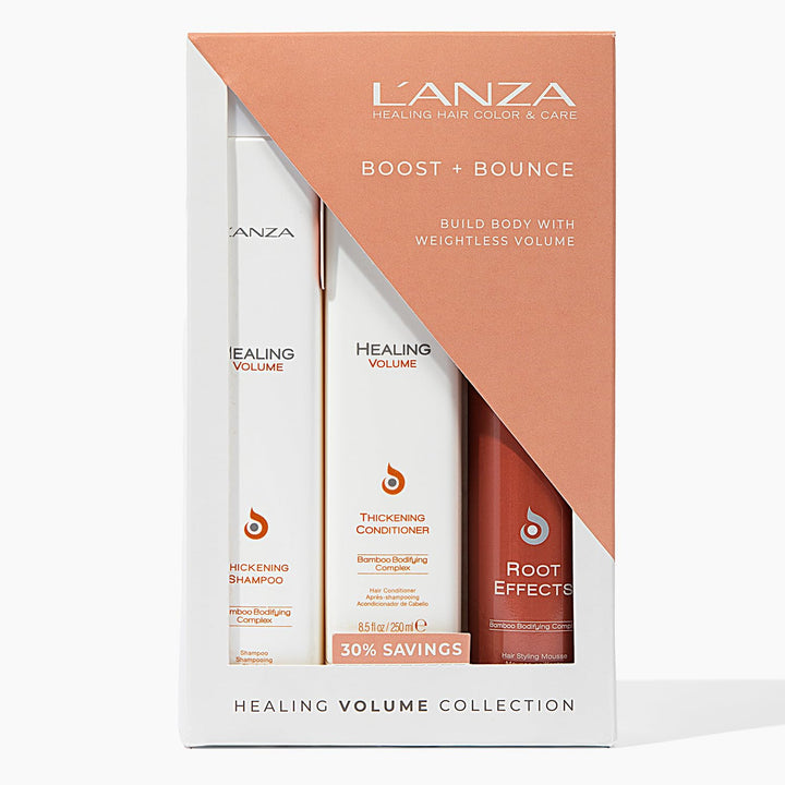 L'ANZA Healing Volume Trio Hair Kit, Thickening Shampoo and Conditioner with Root Effects Mousse Hairspray in a Gift Box, Luxury Hair Care Kit for Hair Volume (10.1/8.5/6.8 Fl Oz)
