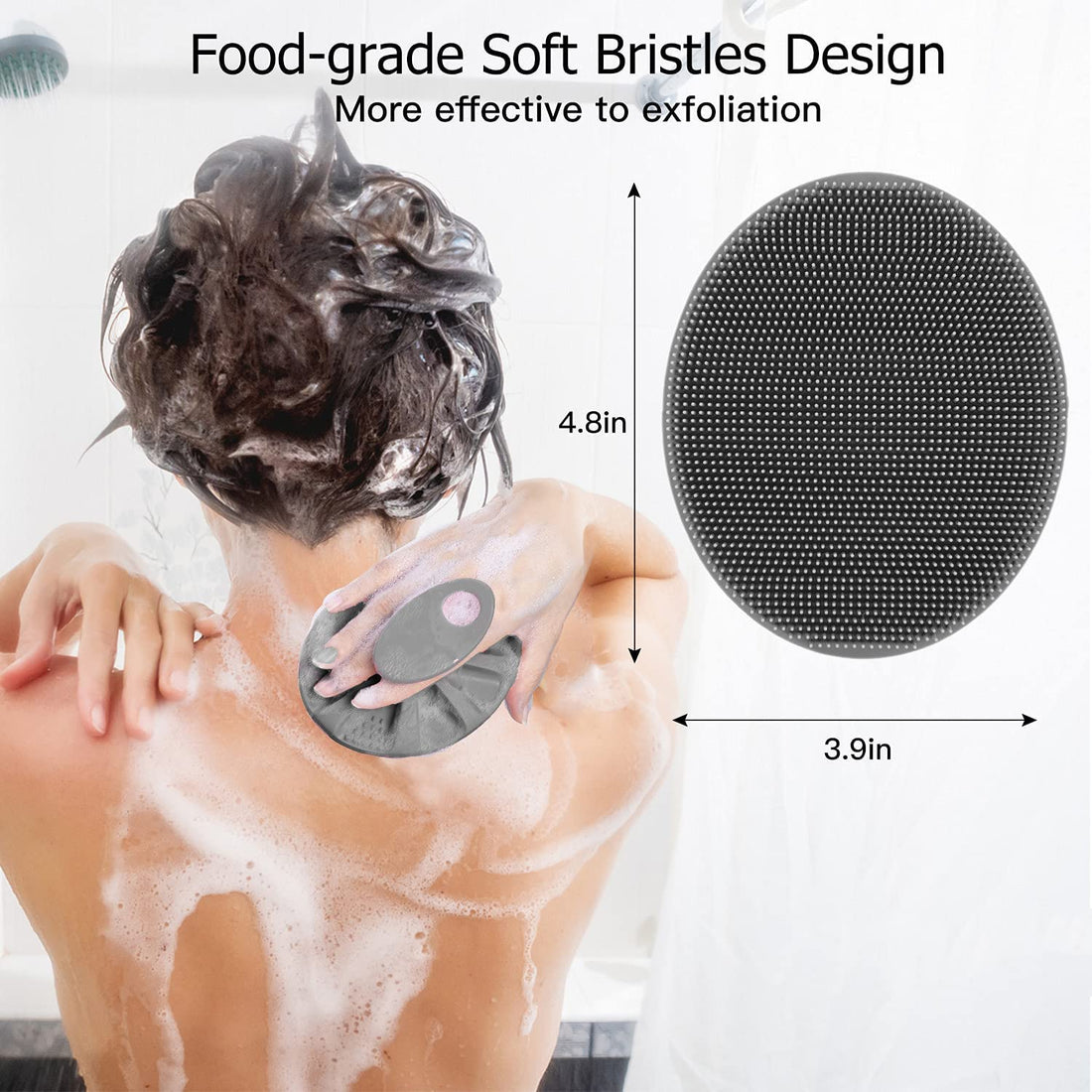 INNERNEED Soft Silicone Body Cleansing Brush Shower Scrubber, Gentle Exfoliating and Massage for All Kinds of Skin (Gray)