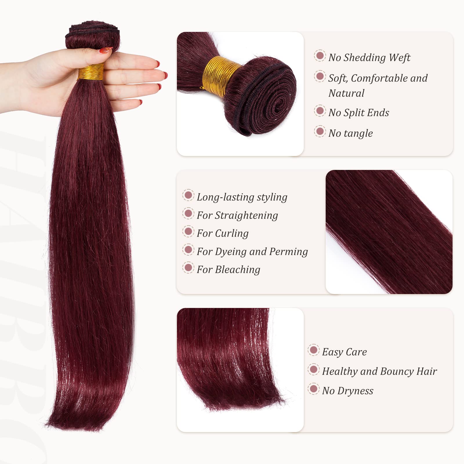 99J Wine Red Hair One Bundle Brazilian Virgin Human Hair Weft Extensions Burgundy Red Straight Sew in Hair Weave 100g/bundle 16 Inch