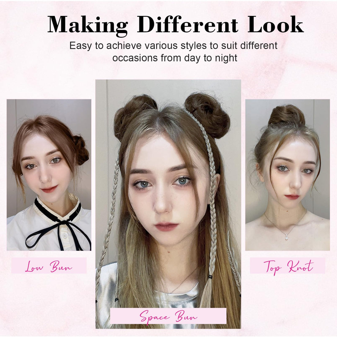 REECHO 2 PCS Mini Claw Clip in Messy & Cat Ears Hair Bun Extensions HB001 Wig Accessory Updo Hairpieces for Women Girls (Pack of 2-3 Straight, Ash Light Brown)
