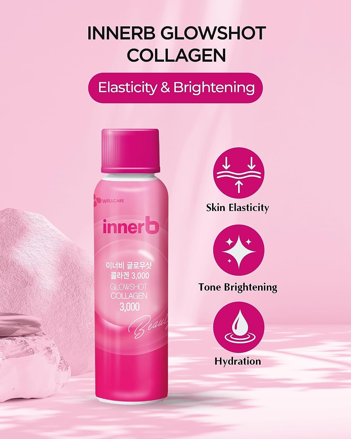 CJWellcare Innerb Glowshot Collagen (50.7 fl oz, 30 Servings) - Collagen Peptides, Low-Molecular Fish Collagen Shots, Hair, Skin & Nail Supplement, Liquid Marine Collagen 3,000mg
