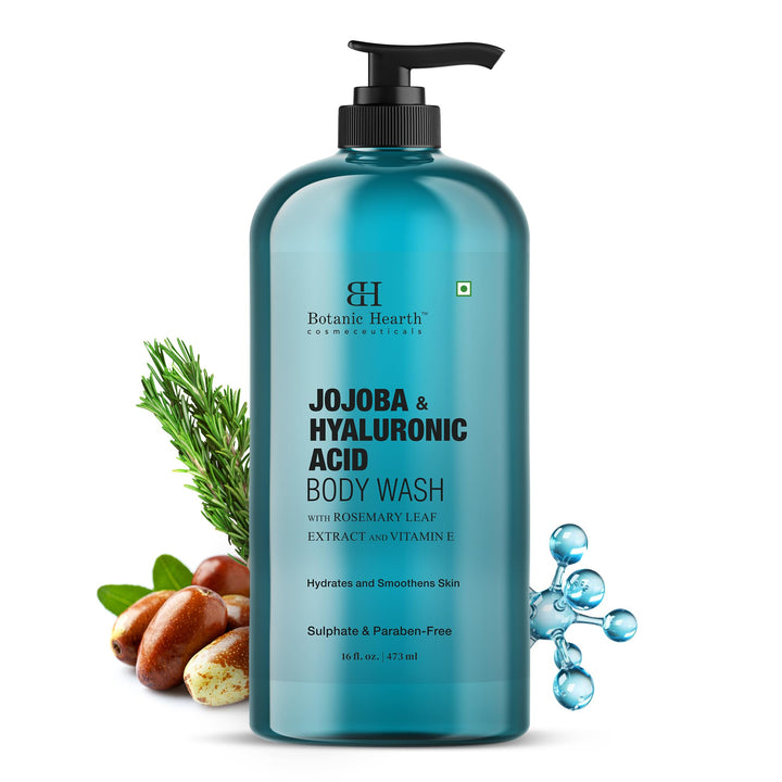 Botanic Hearth Jojoba & Hyaluronic Acid Body Wash 16 fl oz with Sea Butter & Sweet Almond Oil | Moisturizing Body Wash Shower Gel for Softer, Smoother Skin | Sulfate & Paraben Free | for Women & Men