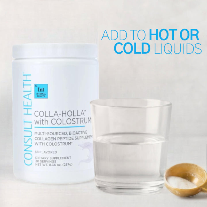 Consult Health Colla Holla- Multi-Sourced Collagen Verisol Protein Powder with Colostrum for Skin Elasticity, Wrinkle Reduction, Healthy Hair & Joint Support. 8.36 oz