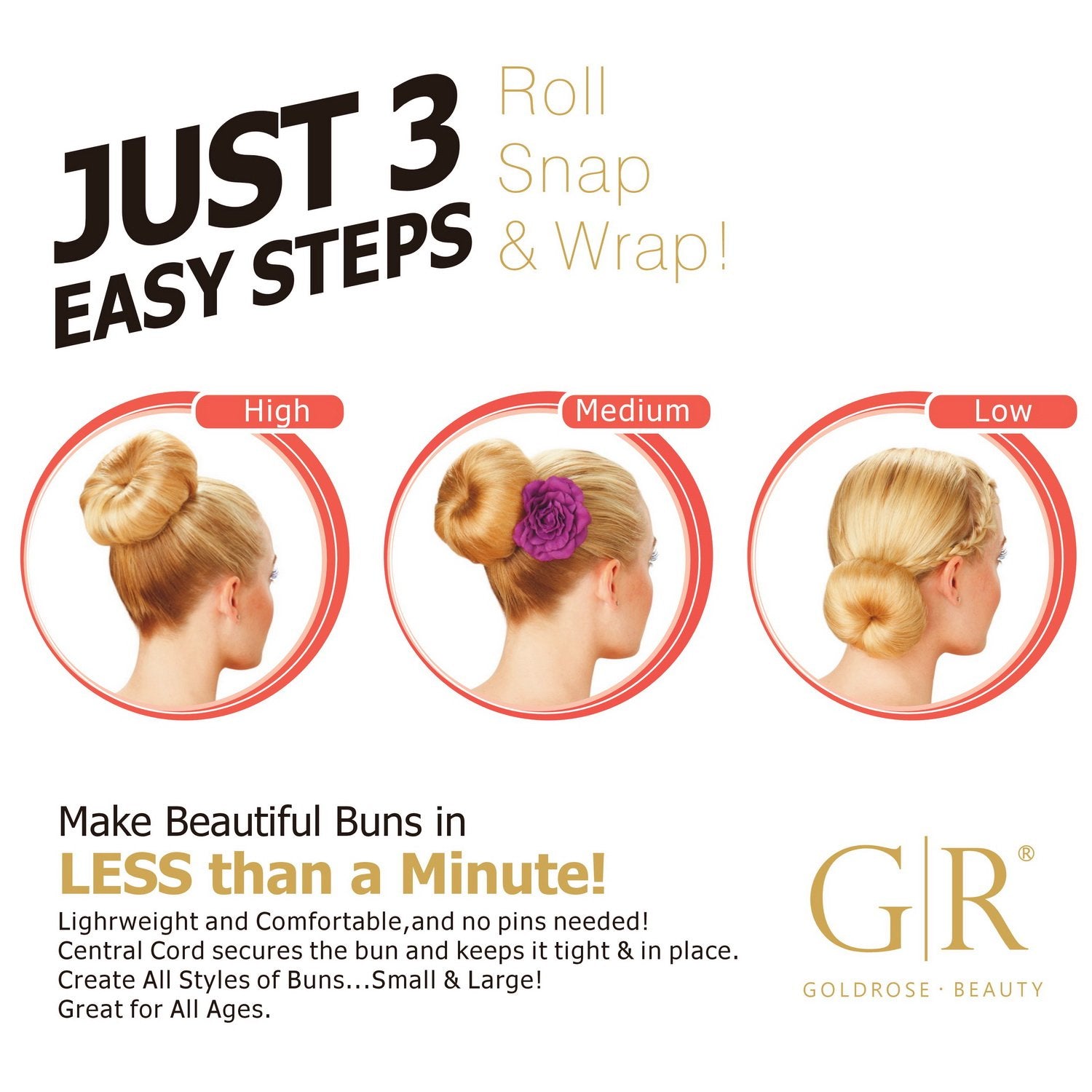 Goldrose Beauty Buns 2 Piece Magic Hair Styling Styler Twist Ring Former Shaper Doughnut Donut Chignon Bun Maker Clip Hair Curler Accessory Small & Large (Brown)
