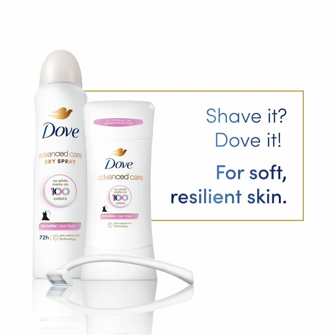 Dove Advanced Care Invisible Antiperspirant Deodorant Stick No White Marks on 100 Colors Clear Finish 48-Hour Sweat and Odor Protecting Deodorant for Women 2.6 oz