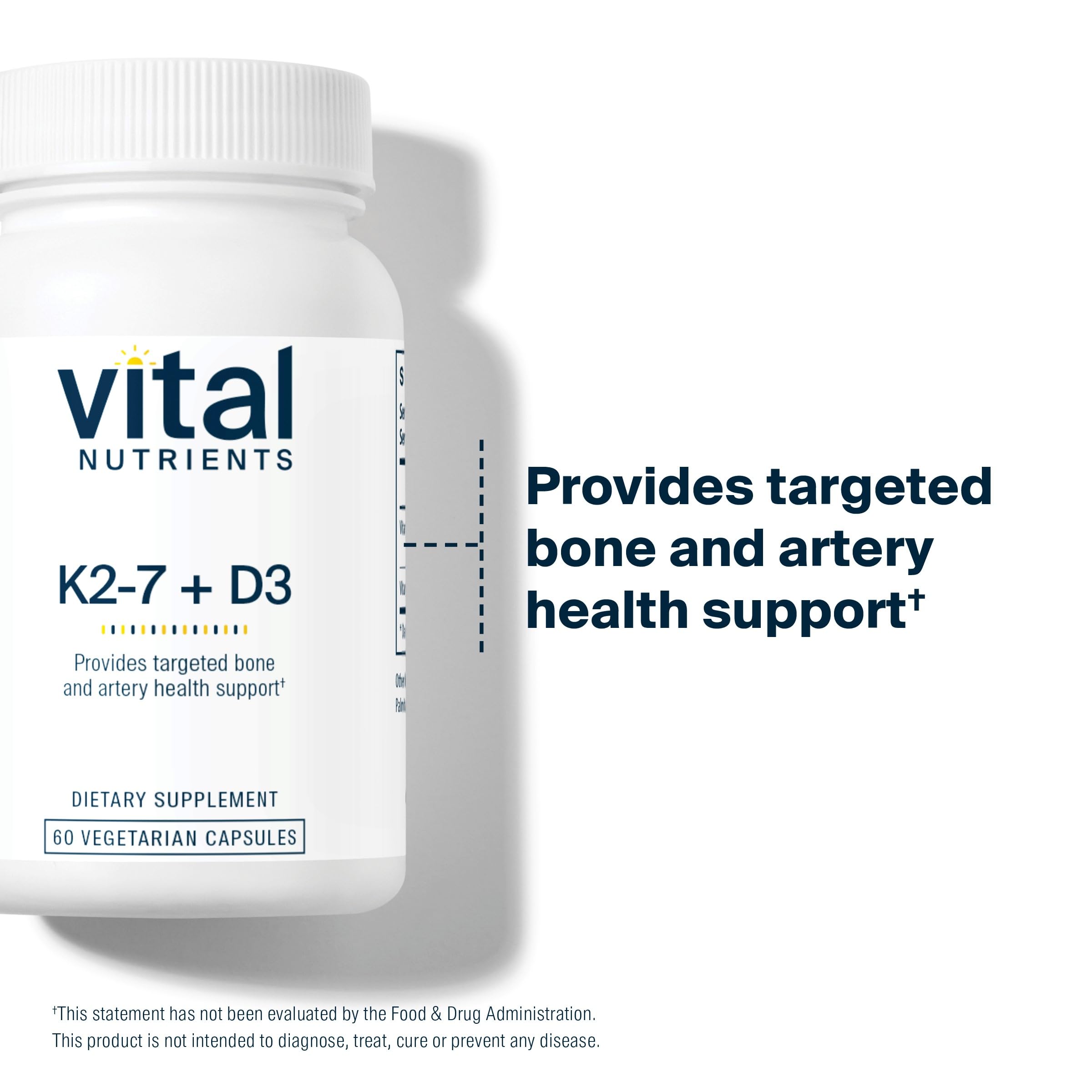 Vital Nutrients Vitamin D3 + K2 | 2000 IU | Vitamin D3 K2 Supplement | Vitamin D Complex for Healthy Calcium Levels, Muscle & Bone Health | Gluten, Dairy, Soy Free | 60 Capsules