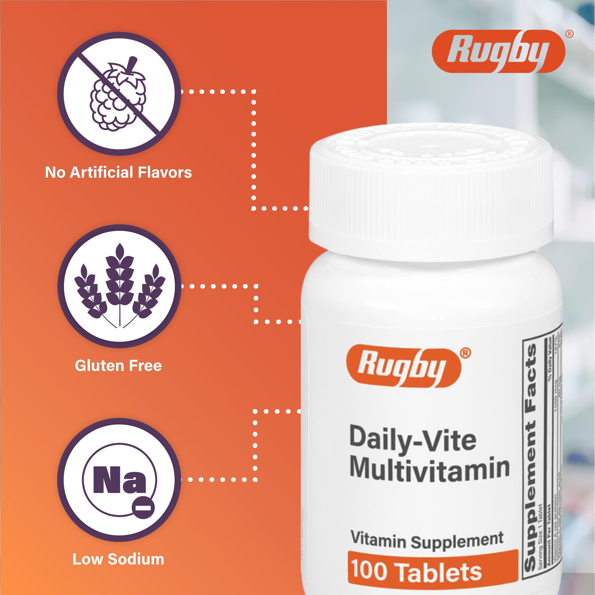 Rugby Daily-Vite Multivitamin - Daily Vitamin Supplement - 100 Tablets