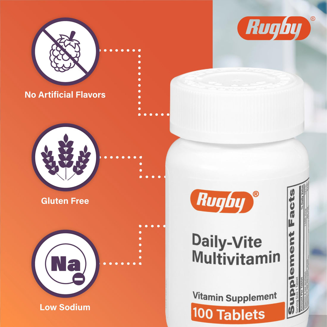 Rugby Daily-Vite Multivitamin - Daily Vitamin Supplement - 100 Tablets