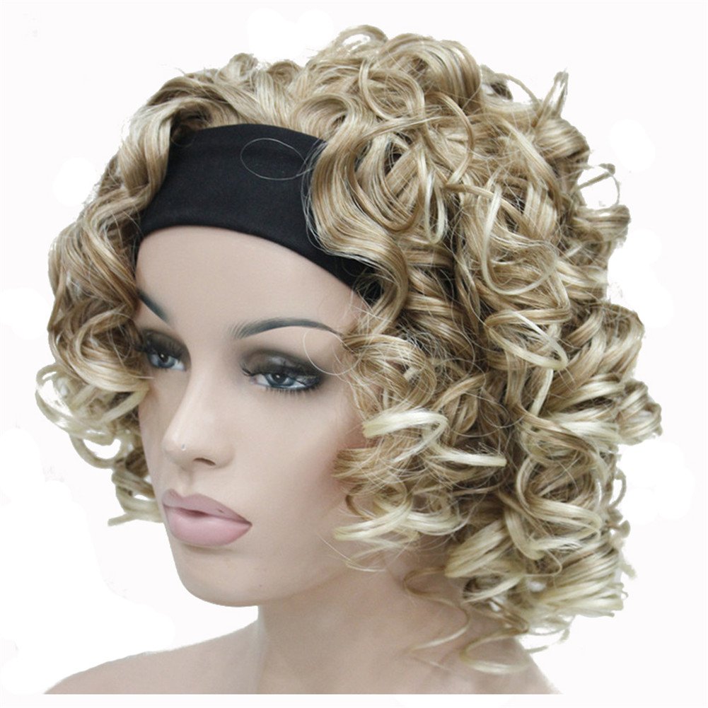 #27T613: Aimole Short Curly Wigs Women'S Wig 3/4 Half Head Wig With Black Headband(27T613)