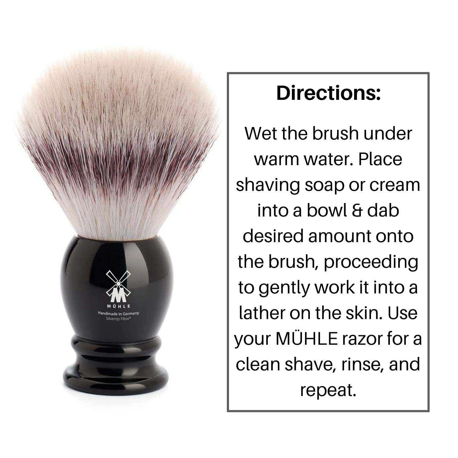MÜHLE Classic Silvertip Fiber Brush | Black Resin Handle | Luxury Shave Accessory for Men