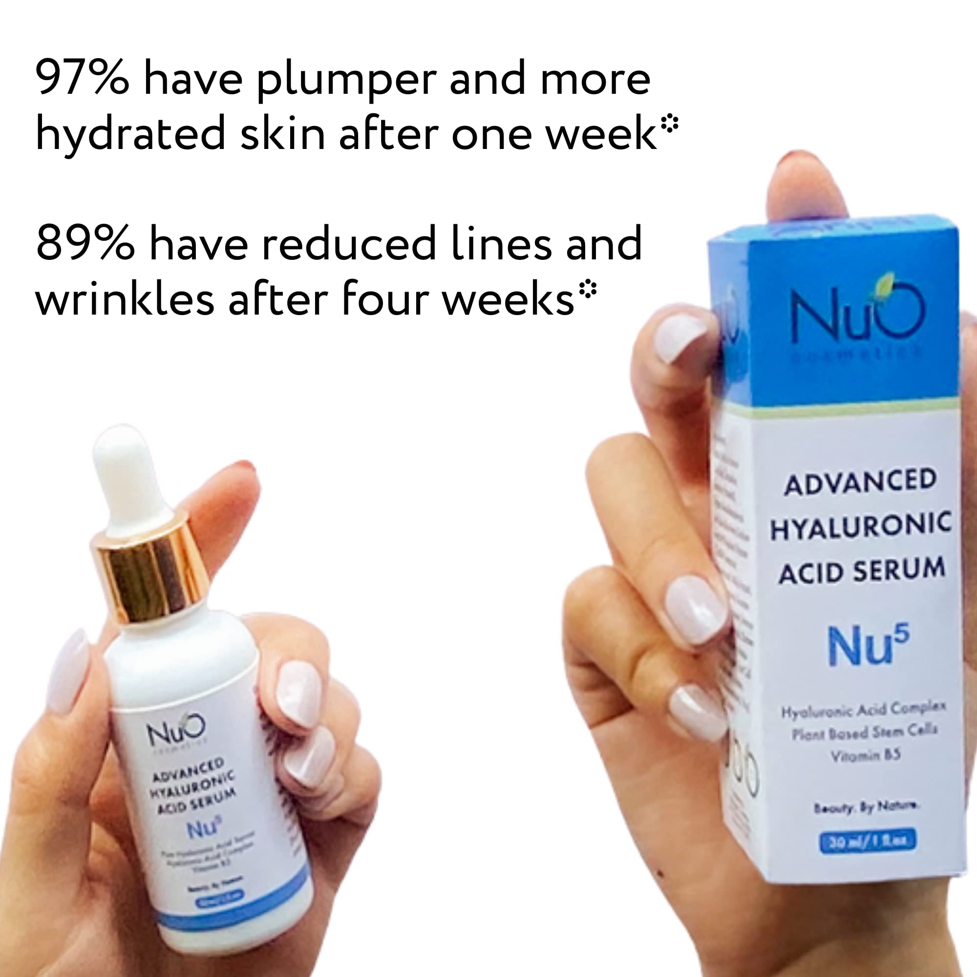 nuorganic Hyaluronic Acid + B5 + Plant Stem Cells: Skin Feels Hydrated, Plumper, Dewy and Rejuvenated - PhytoCellular Science + Multi Molecular + 100 Hour Hydration + Better Skin in 7 Days
