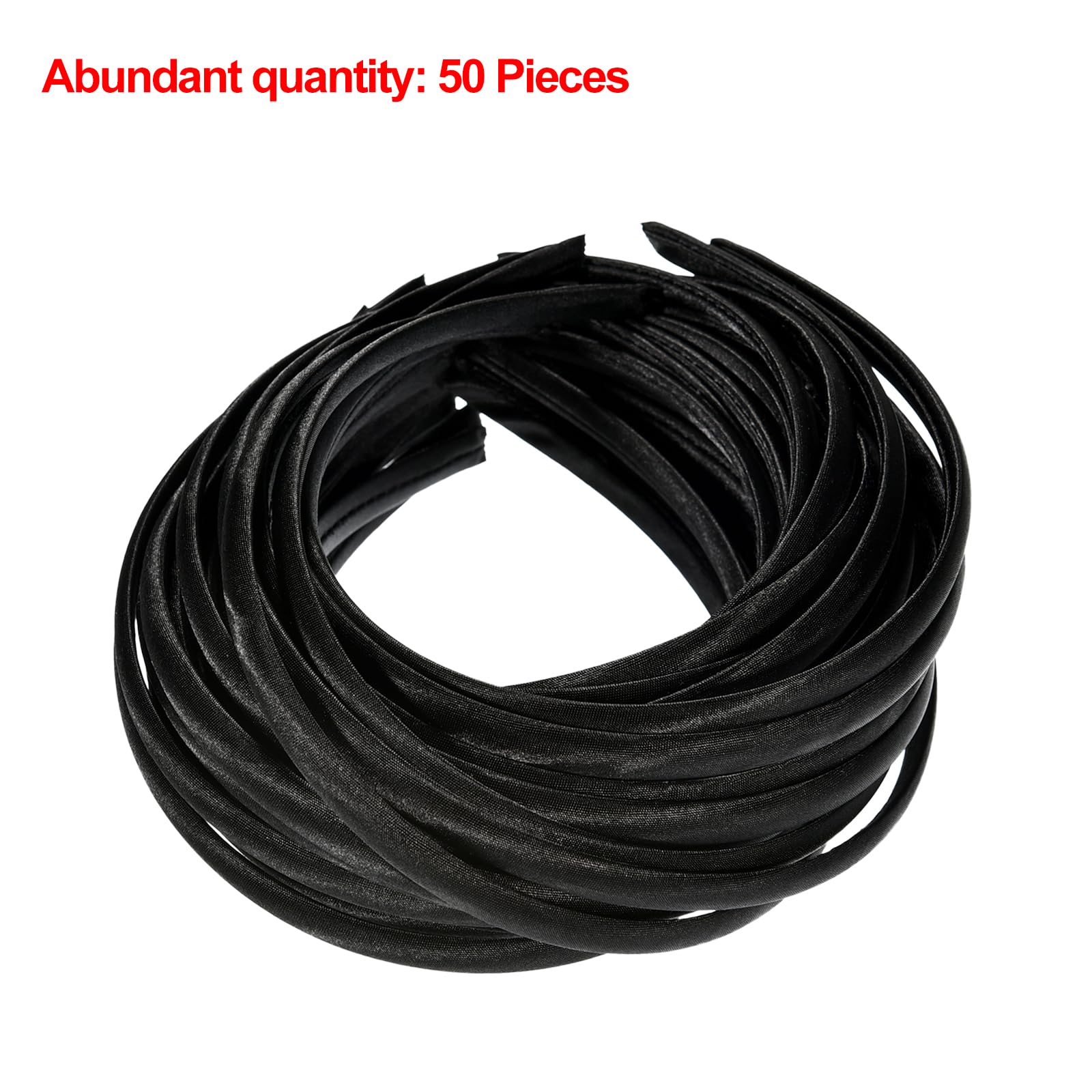 Blulu 50 Pieces Satin Headbands Black Satin Covered Hairbands Ribbon Hair Accessories for Girl Women DIY Craft, 1 cm Wide