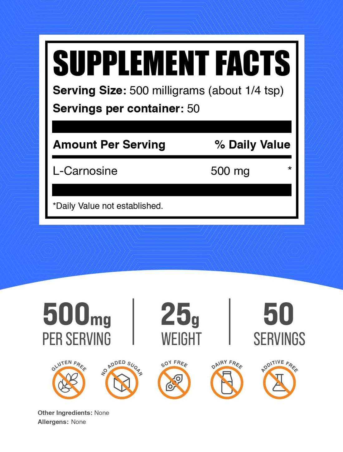 BulkSupplements.com L-Carnosine Powder - Carnosine Supplement, Carnosine 500mg - Amino Acid Supplement, Gluten Free, 500mg per Serving, 25g (0.88 oz) (Pack of 1)
