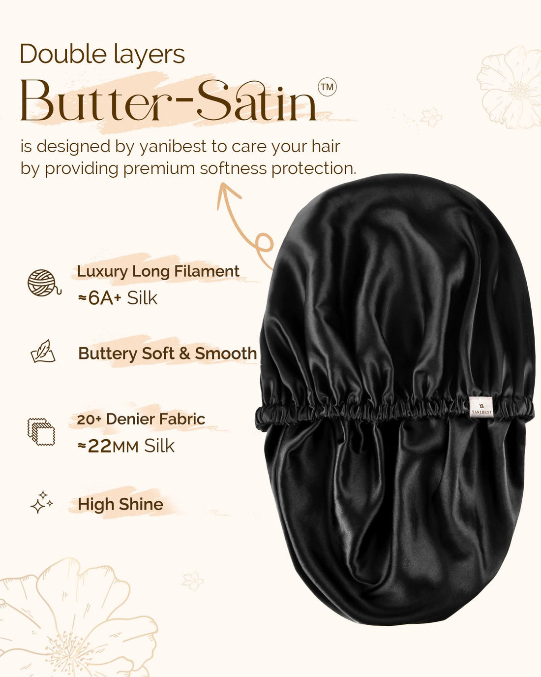 YANIBEST Satin Bonnet for Sleeping, Hair Bonnets for Women and Men, Double Layer Ajustable Silky Bonnet for Curly Braids Hair