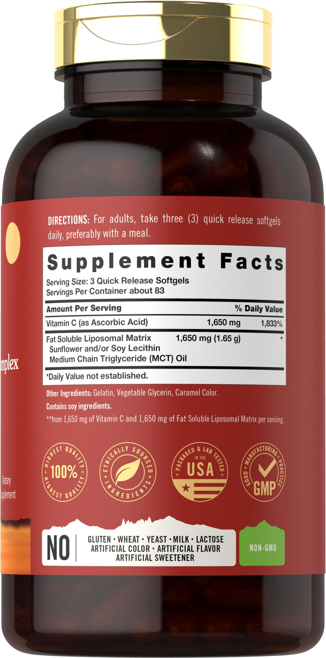 Tahoe Nutritionals Liposomal Vitamin C Complex | 3300mg | 250 Softgels | High Potency | Non-GMO, Gluten Free Supplement