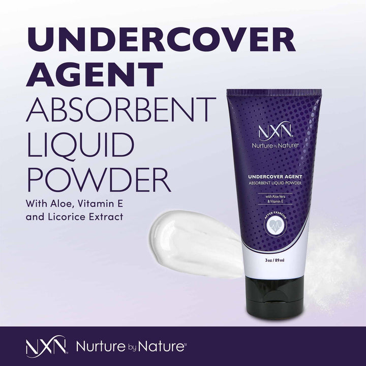 NxN Undercover Agent Liquid Powder Anti-Sweat Absorbent Body Cream Natural & Organic Formula with Aloe & Vitamin E, 3 Oz
