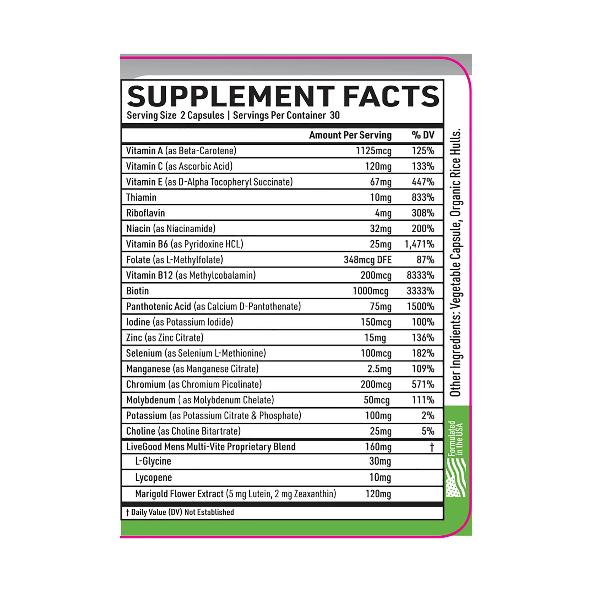 LiveGood™ Men's Bio-Active Complete Multivitamin, Daily Supplement with Vitamin A, B12, C, E, Lycopene, Vegan, 60 Capsules