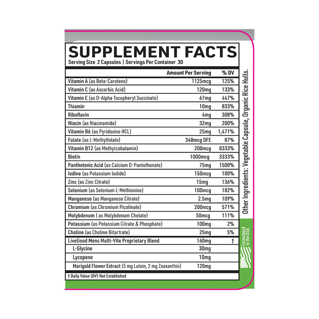 LiveGood™ Men's Bio-Active Complete Multivitamin, Daily Supplement with Vitamin A, B12, C, E, Lycopene, Vegan, 60 Capsules