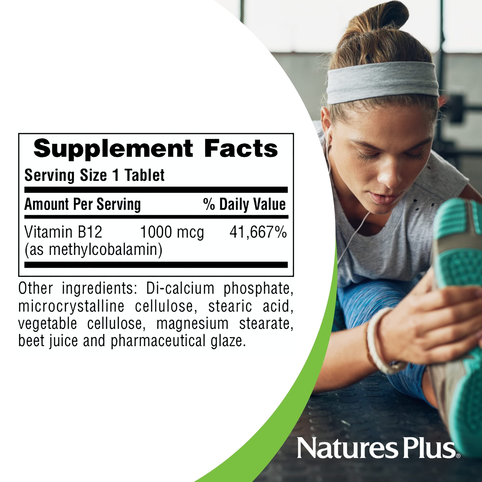 NaturesPlus Vitamin B12 (Methylcobalamin) - 1000 mcg, 90 Vegetarian Tablets - High Potency Red Blood Cell Support - Natural Energy Booster, Promotes Overall Health - Gluten-Free - 90 Servings