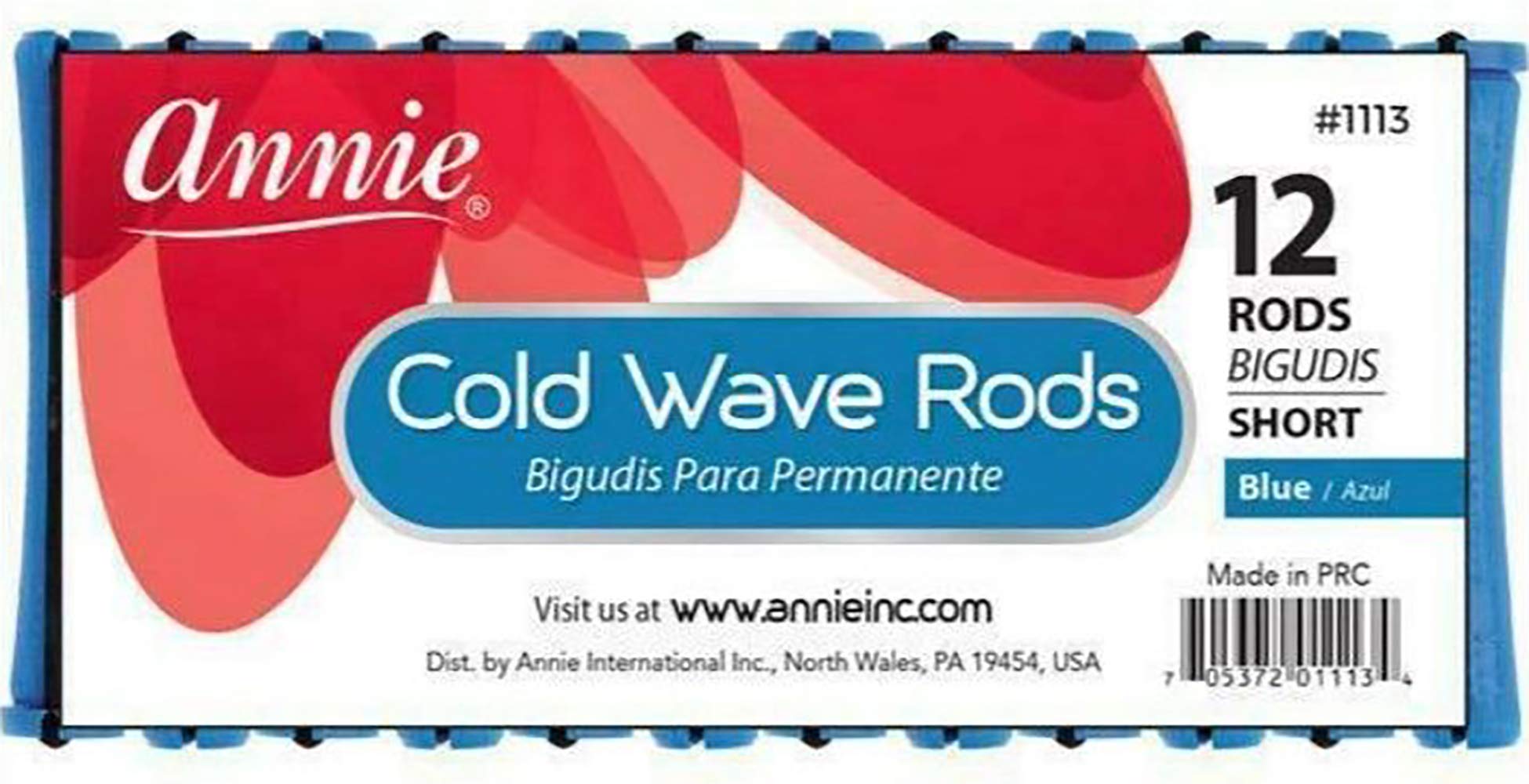 Annie Short Cold Wave Rods with Rubber Band for Hair Curling and Perm Styling - Blue - Set of 3 Packs of 12 (36 Pieces)