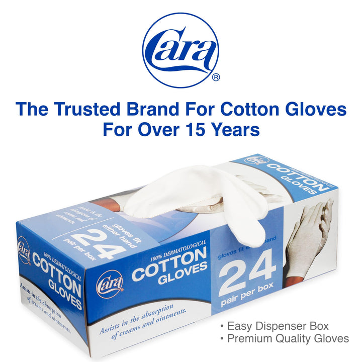 CARA Hypoallergenic Moisturizing Cotton Gloves, Medium, 24 Pair