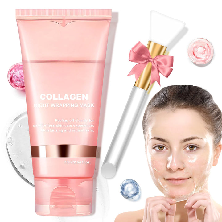 Collagen Overnight Wrapping Peel Off Face Mask Collagen Face Mask Overnight-Deep Hydration Care, Reduce Sagging & Dullness for Glowing Skin 2.65 fl.oz Collagen Night Wrapping Mask (1PCS)