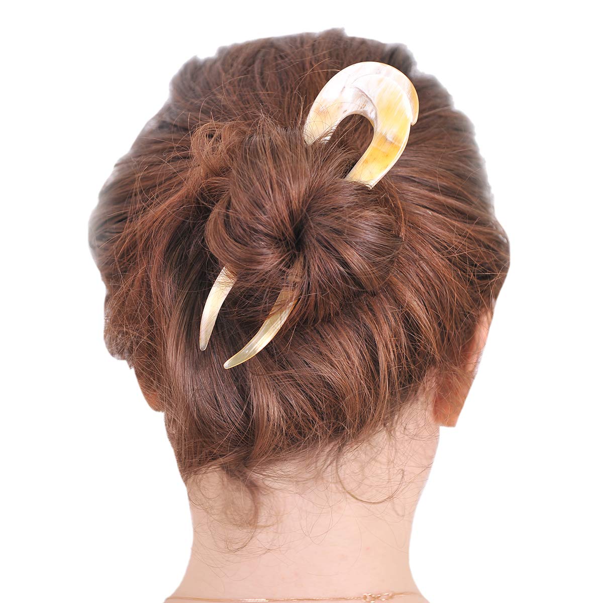 Marycrafts Big Multicolor Translucent Buffalo Horn Hair Fork, Hairfork, Hair Pin, Hairpin, Hair Accessory, Hair Toy Handmade 5.51