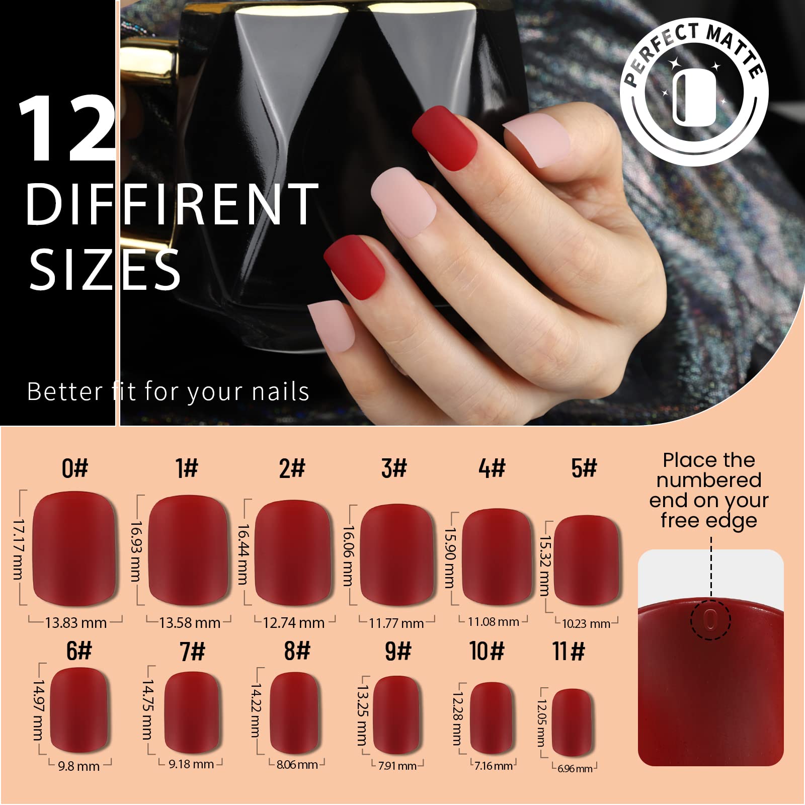 Teenitor Matte Press On Nails, 288pcs Short False Nails in 12 Sizes With Adhesives