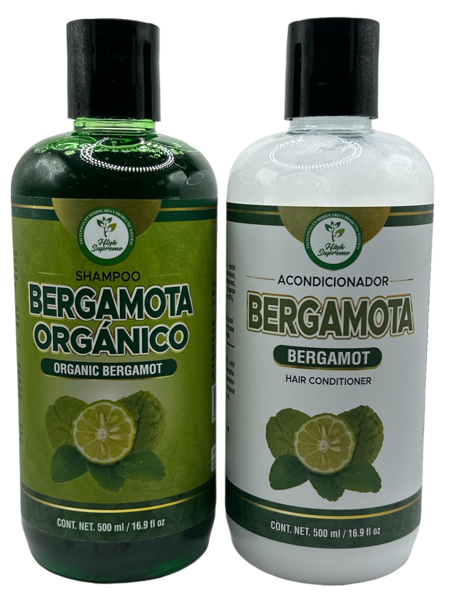 Shampoo Organic Bergamot + Conditioner (16.9 fl oz) with Aloe Vera & Rosemary | SHAMPOO ORGÁNICO BERGAMOTA con Sábila & Romero + Acondicionador - 500 ml - Biotina