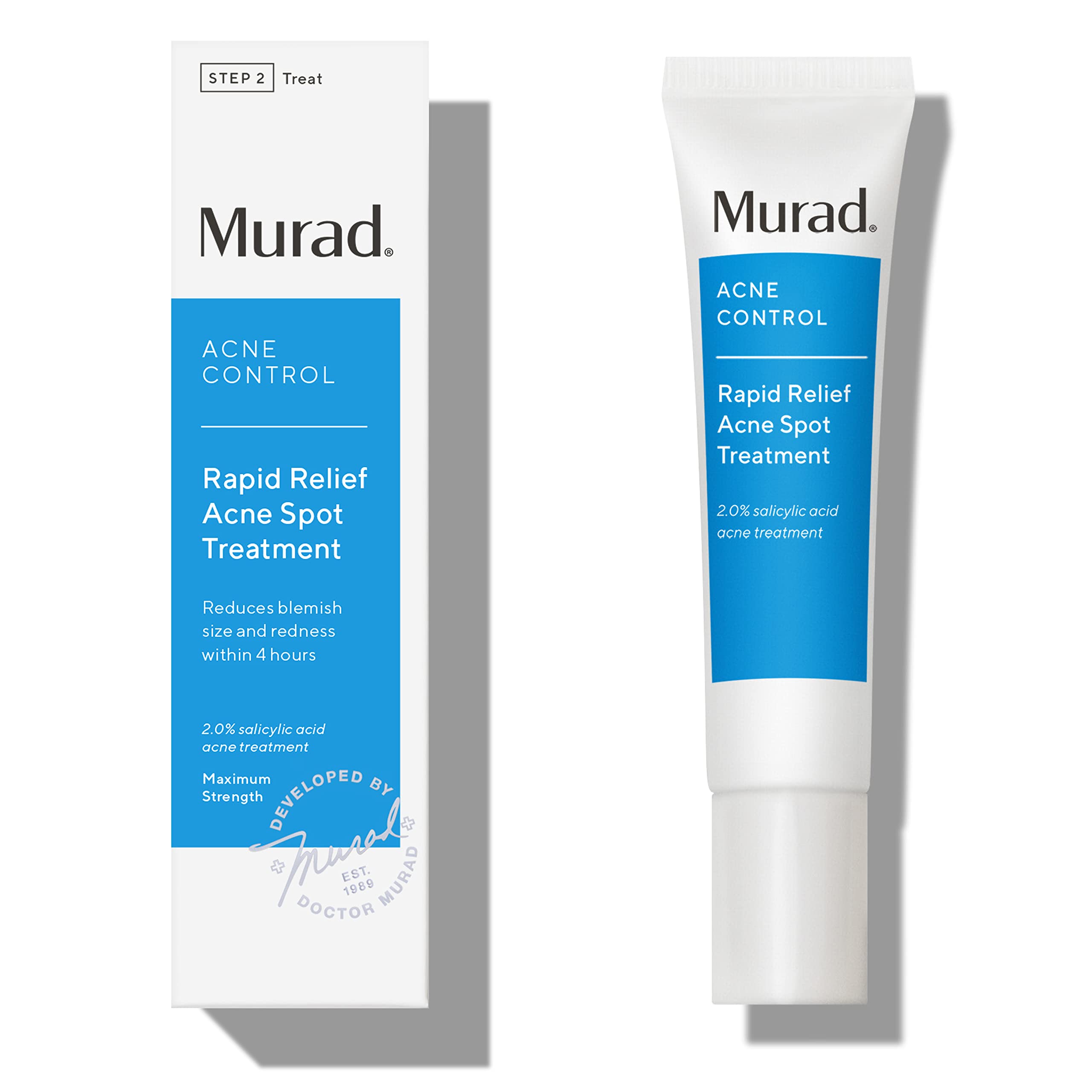 Murad Rapid Relief Acne Spot Treatment – Acne Control Max Strength 2% Salicylic Acid Invisible Gel Spot Solution for Fast Acne Relief - Reduces Blemish Size and Redness Within 4 Hours, 0.5 Oz