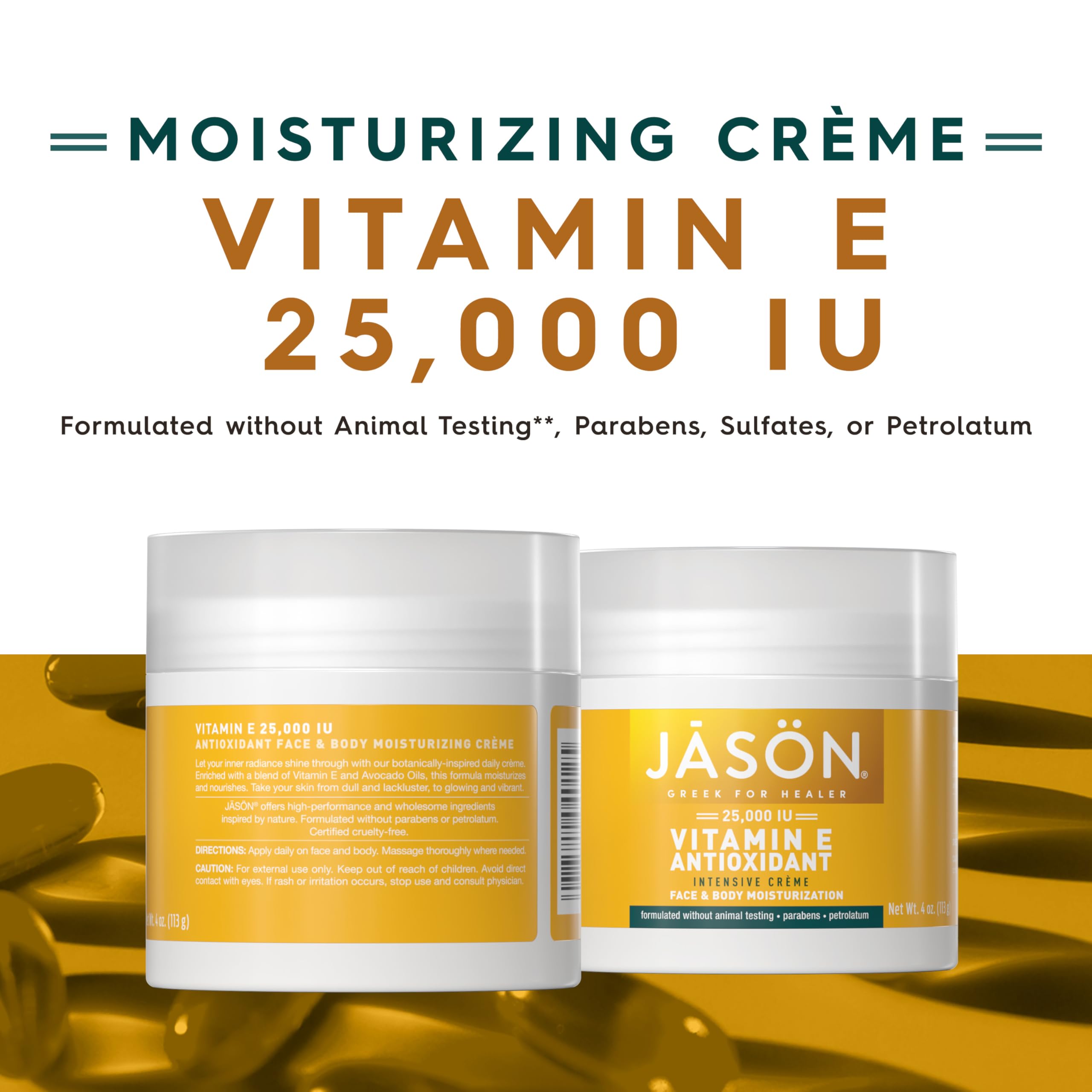 JASON Vitamin E 25, 000 IU Intensive Moisturizing Crème, For Face and Body, 4 Fluid Ounces