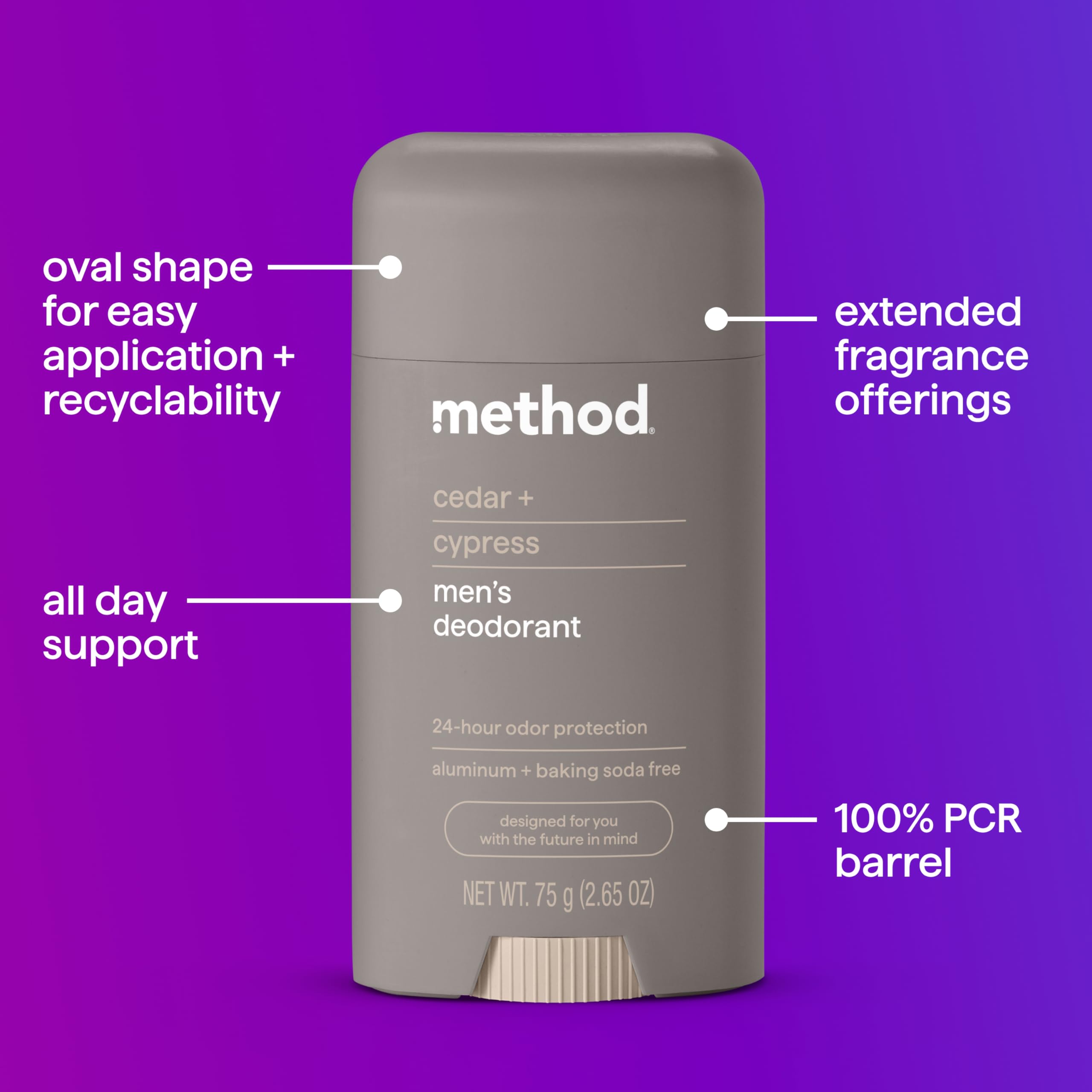 Method Deodorant, Cedar + Cypress, 24 Hour Odor Protection, 2.65 oz
