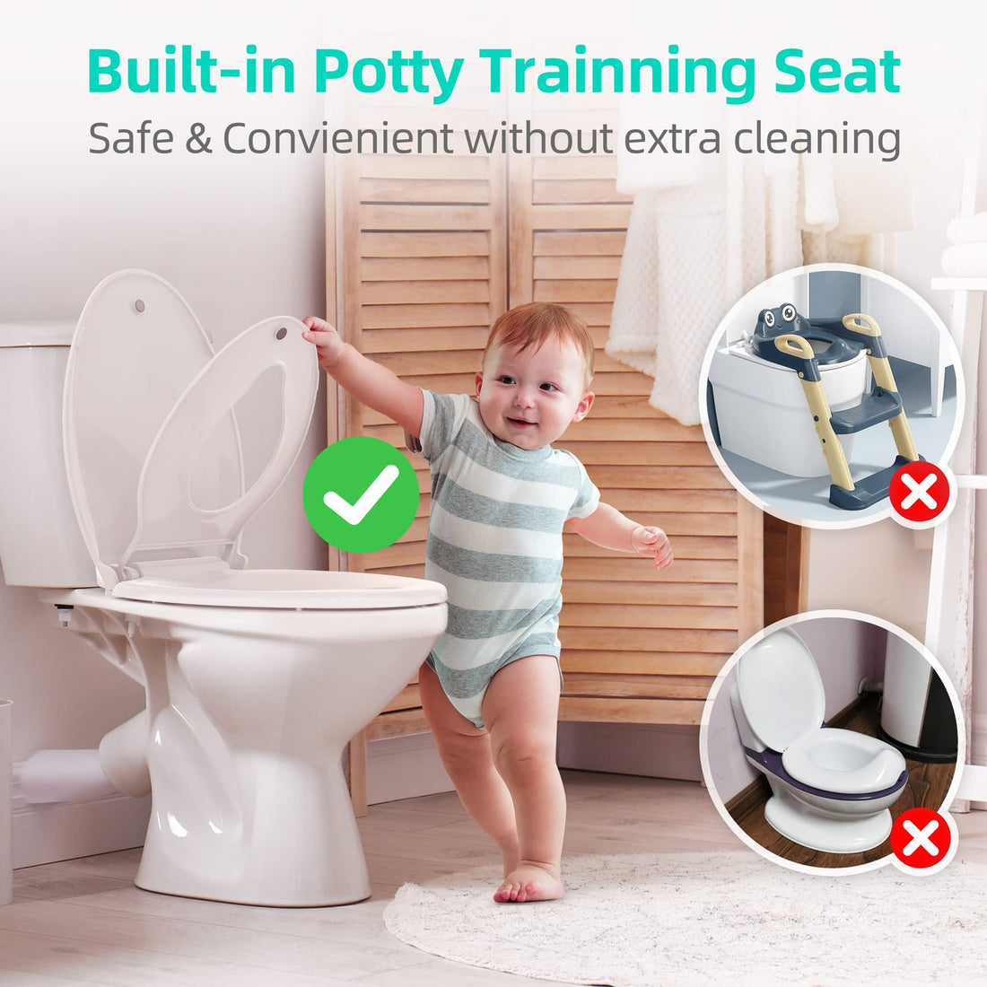 Elongated Toilet Seat with Built-in Potty Training Seat for Toddlers& Adults, Slow Close, Never Loosen, Heavy Duty, Ergonomic, Space Saving Toddler Toilet Seat(Elongated 18.5, Oval)