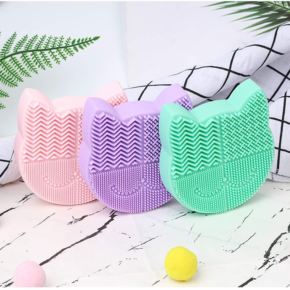 Silicon Makeup Brush Cleaning Mat with Brush Drying Holder Brush Cleaner Mat Portable Cat Shaped Cosmetic Brush Cleaner Pad (New Orange)