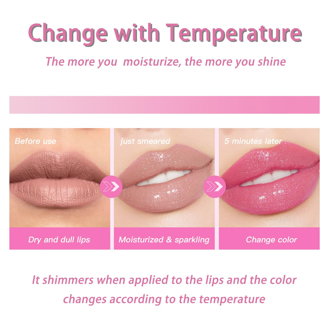 Hydrating Lip Glow Oil, Glitter Pink Plumping Tinted Gloss for Women & Girls, Moisturizing Non-Sticky Smooth Lacquer with Big Brush for Daily Use & Events, Lip Care lipgloss for Dry Lips(Pink, 1 pcs)