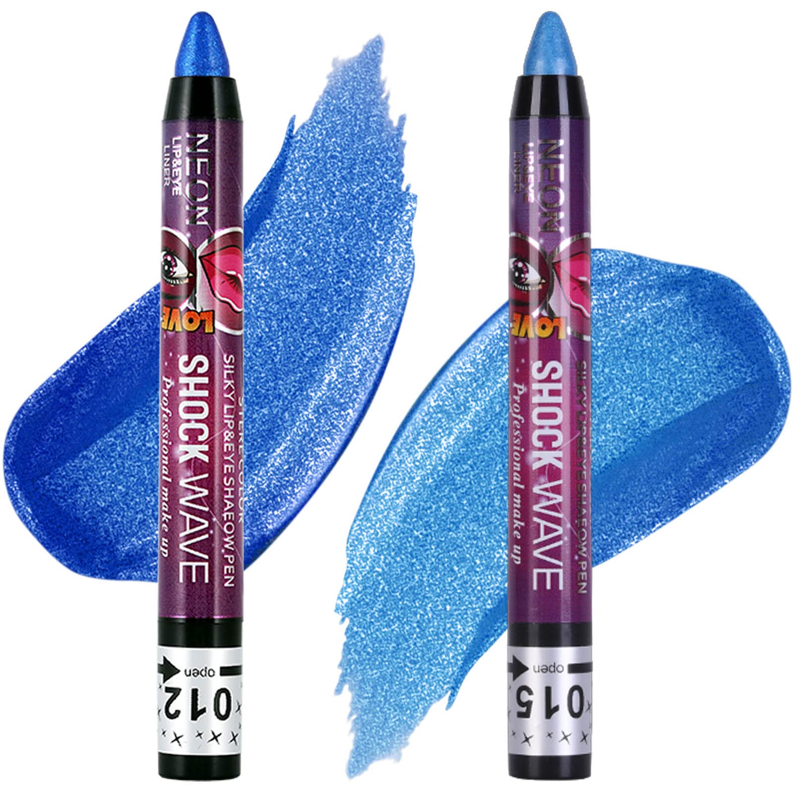 MEICOLY 2pcs Blue Eyeshadow Stick for Halloween Corpse Bride Avatar Sally Makeup, Metallic Shimmer Crayon, Waterproof Shiny Rotating Single Eye Shadow Pencil Eyeliner Stick