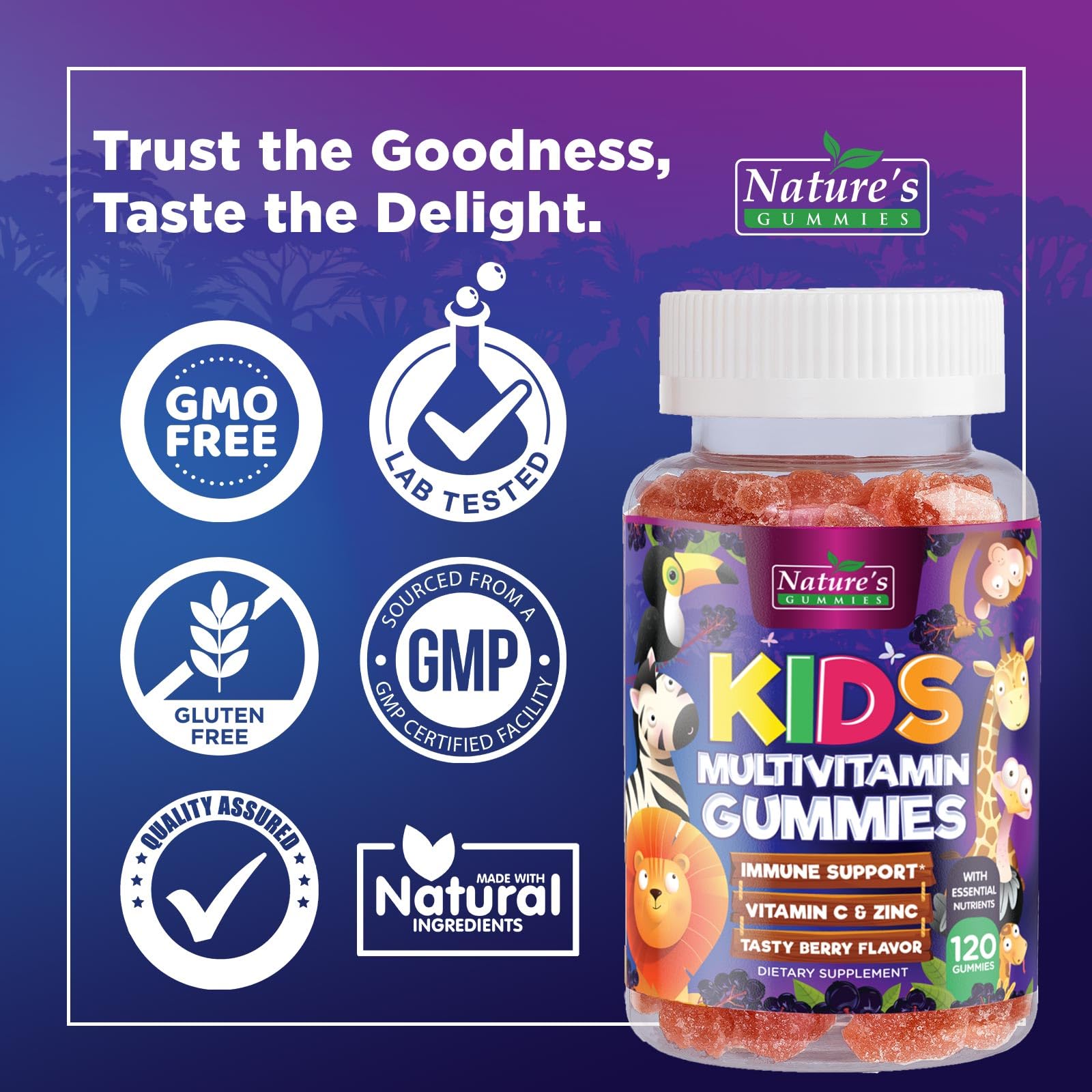 Kids Multivitamin Gummies - Daily Vitamins for Kids, Vitamin C, D3 & Zinc for Immune Support, Strawberry Flavored Gummies, Nature's Toddler & Kid Multi Vitamins, Non-GMO, Gluten Free - 120 Gummies