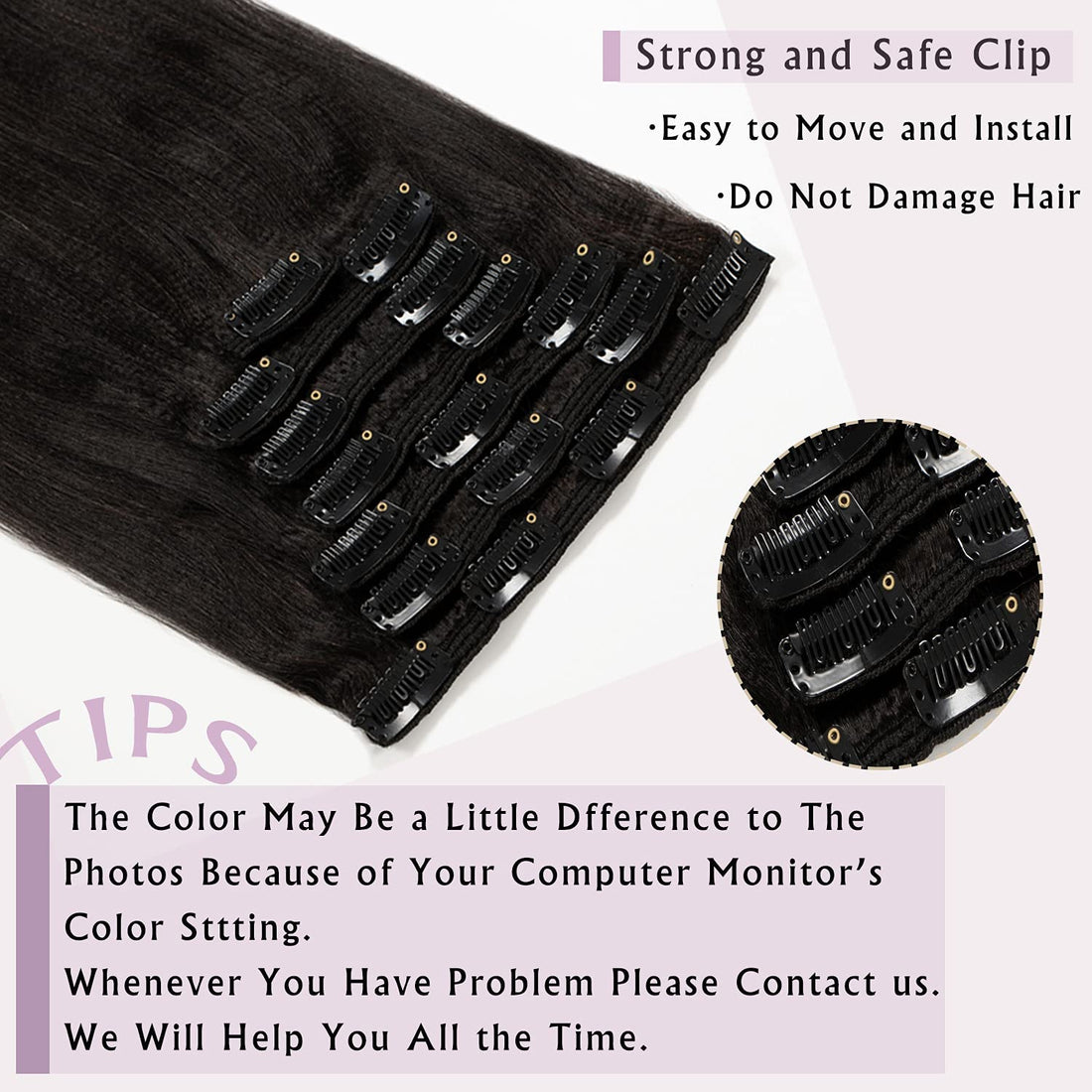 Anrosa Yaki Hair Clip in Yaki Hair Extensions Clip in Human Hair Yaki Hair Clip in Extensions for African American Yaki Straight Clip ins Natural Hair Thick Volume Natural Black 1B 18 inch 120 Gram