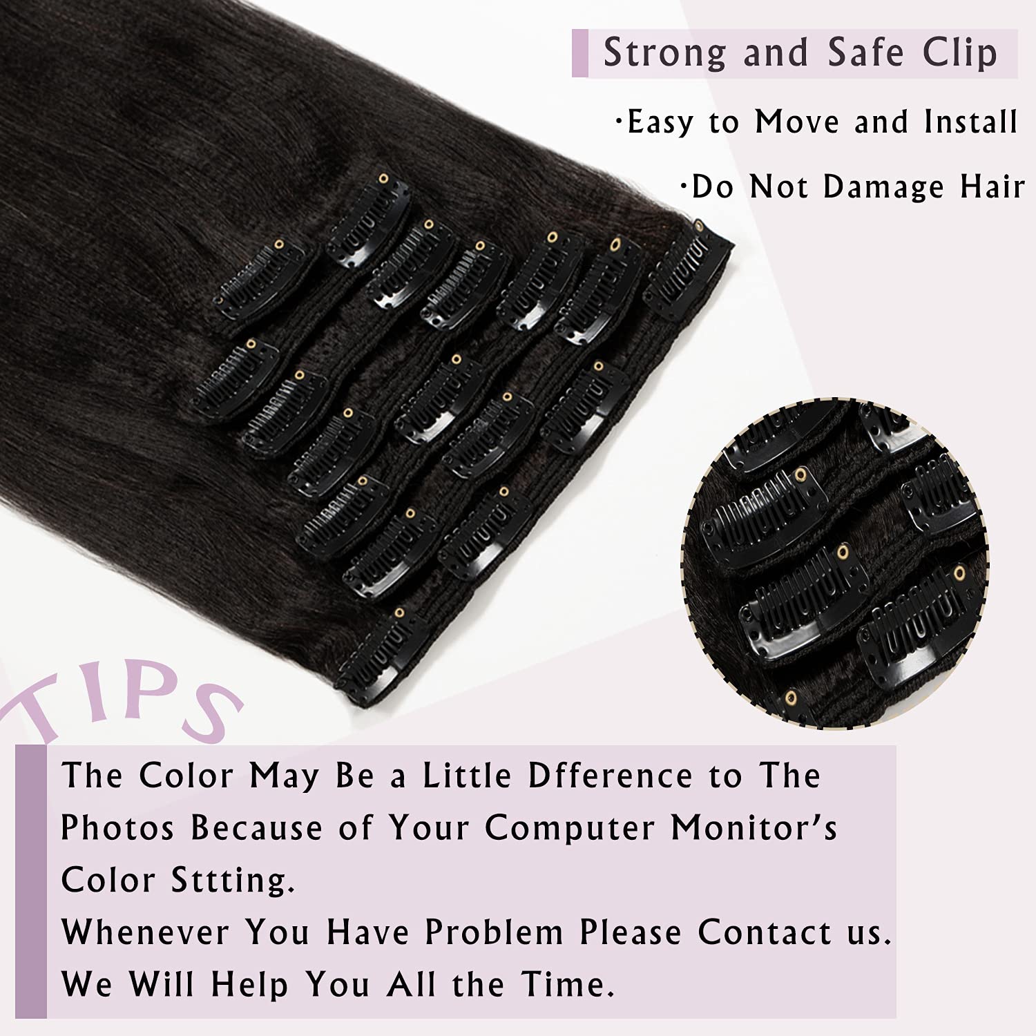 Anrosa Yaki Hair Clip in Yaki Hair Extensions Clip in Human Hair Yaki Hair Clip in Extensions for African American Yaki Straight Clip ins Natural Hair Thick Volume Natural Black 1B 10 inch 120 Gram