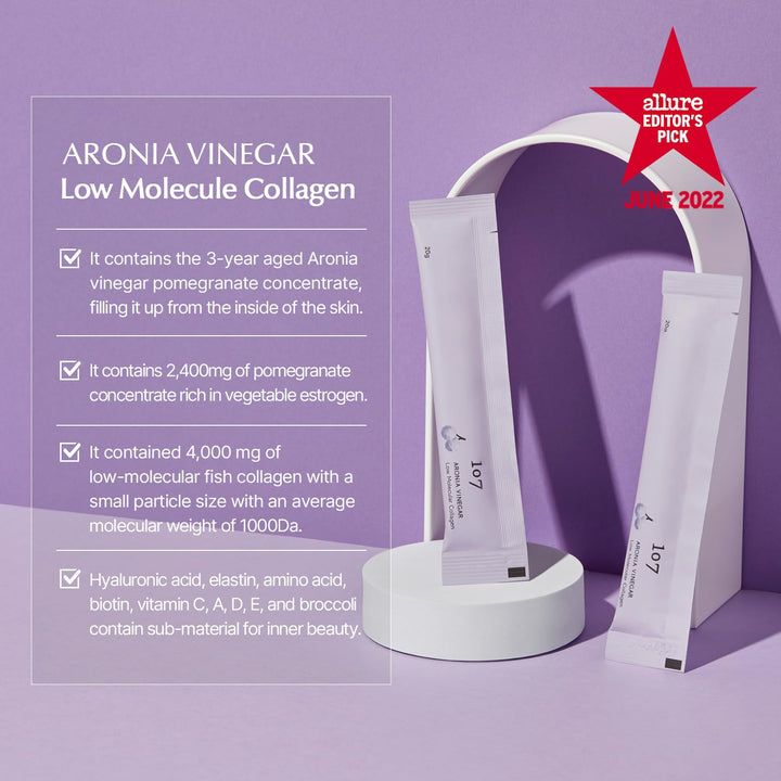 107 ARONIA Vinegar Low Molecular Collagen Jelly Stick l Vitamin, Collagen, Hyaluronic Acids, Elastin, Probiotic l Korean Beauty Collagen l Inner Beauty Collagen Sticks (20g x 14 Pouches)