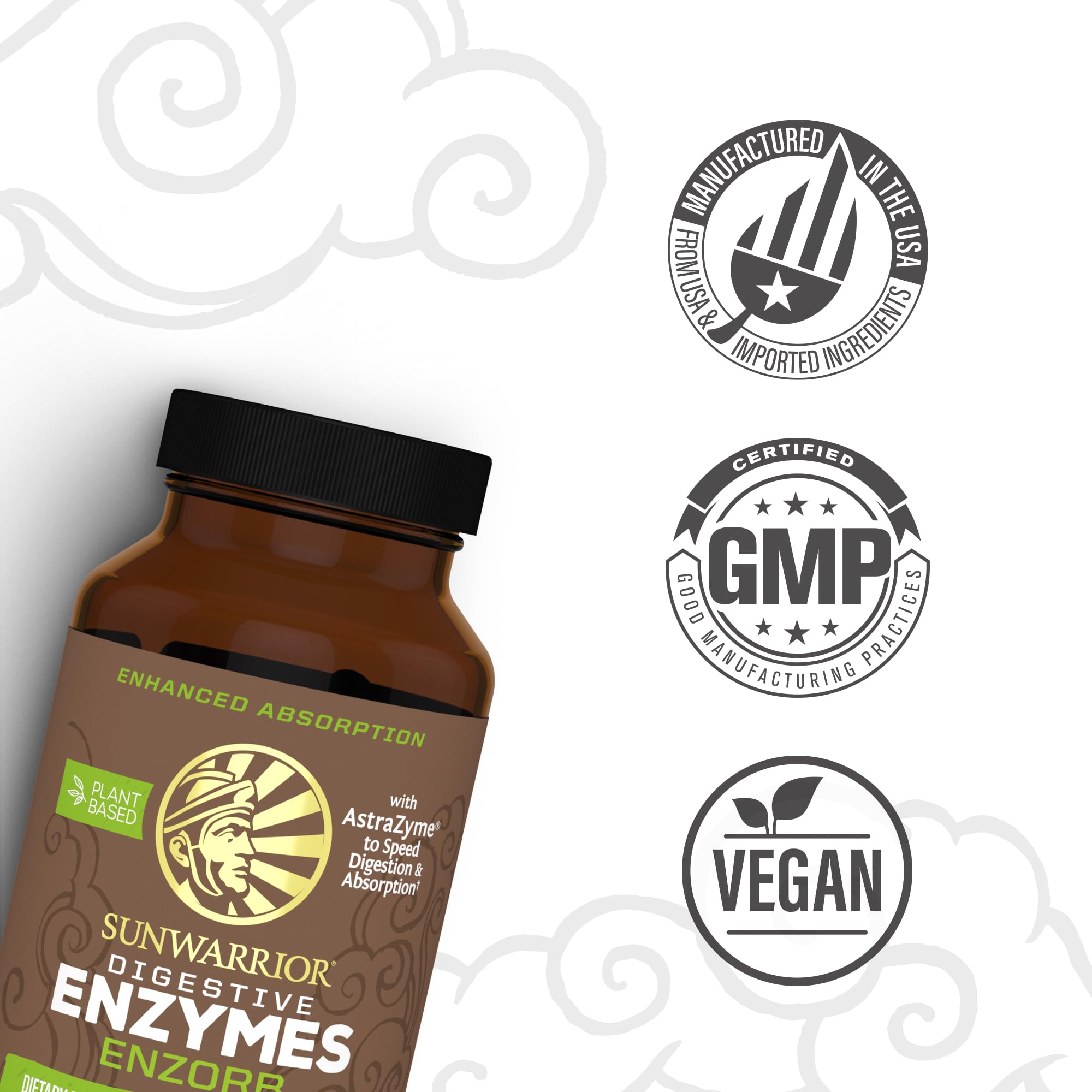 Sunwarrior Digestive Enzymes Probiotic | Plant Based & Vegan with Spore Based Probiotic Essential Supplements to Support Optimal Health for Men & Women Digestive Enzyme Supplements | Enzorb