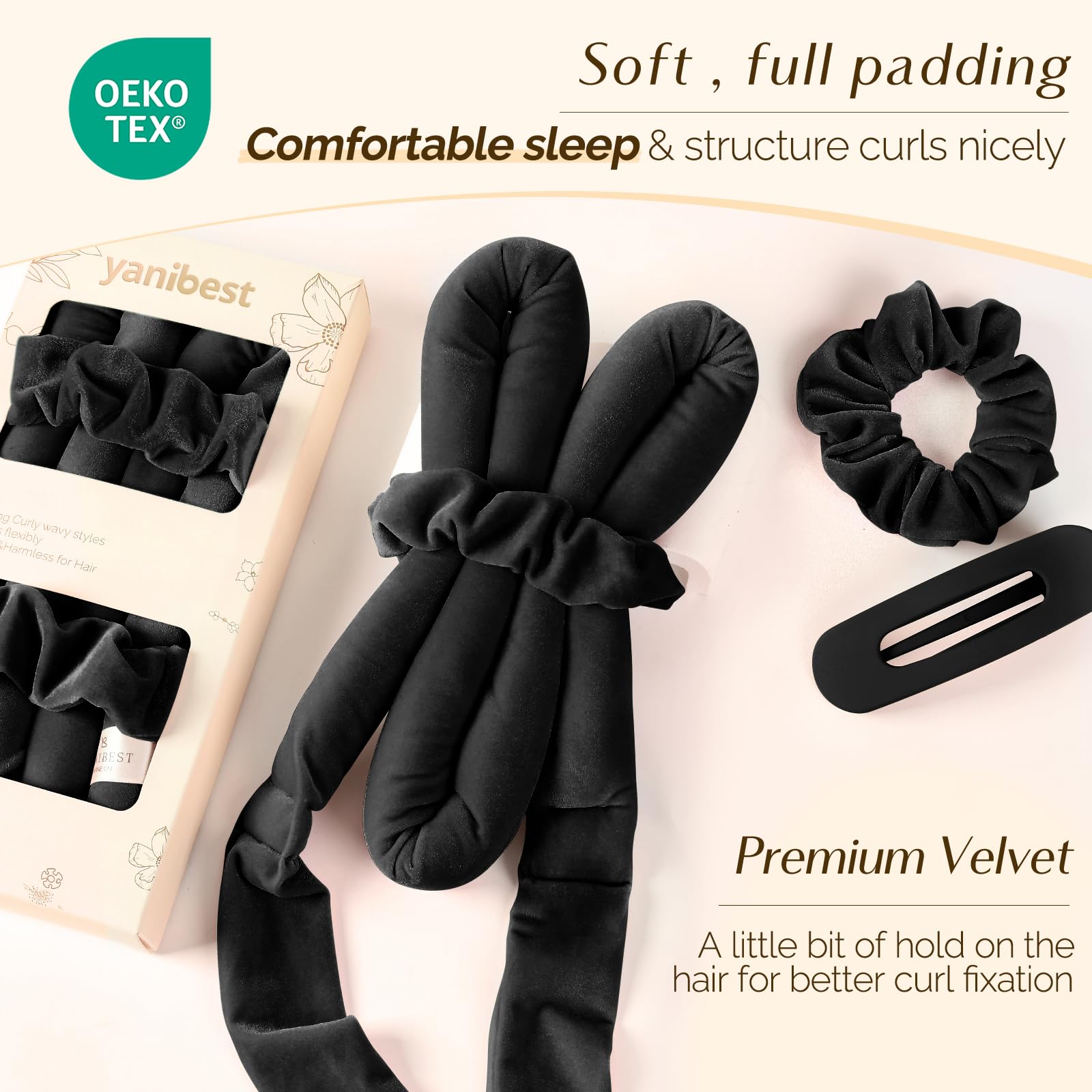 Yanibest Heatless Curls Overnight, Soft Heatless Hair Curler to Sleep in, No Heat Ribbon Wrap, Heatless Curling Set for Long Short Hair with Hair Scrunchies and Clip