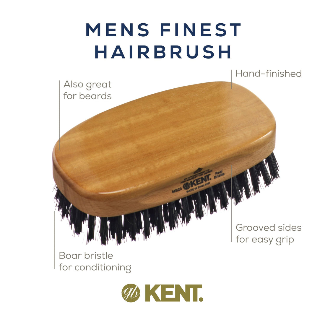 Kent Ms23 Rectangular Satinwood & Beechwood Black Pure Bristle Luxury Military Brush